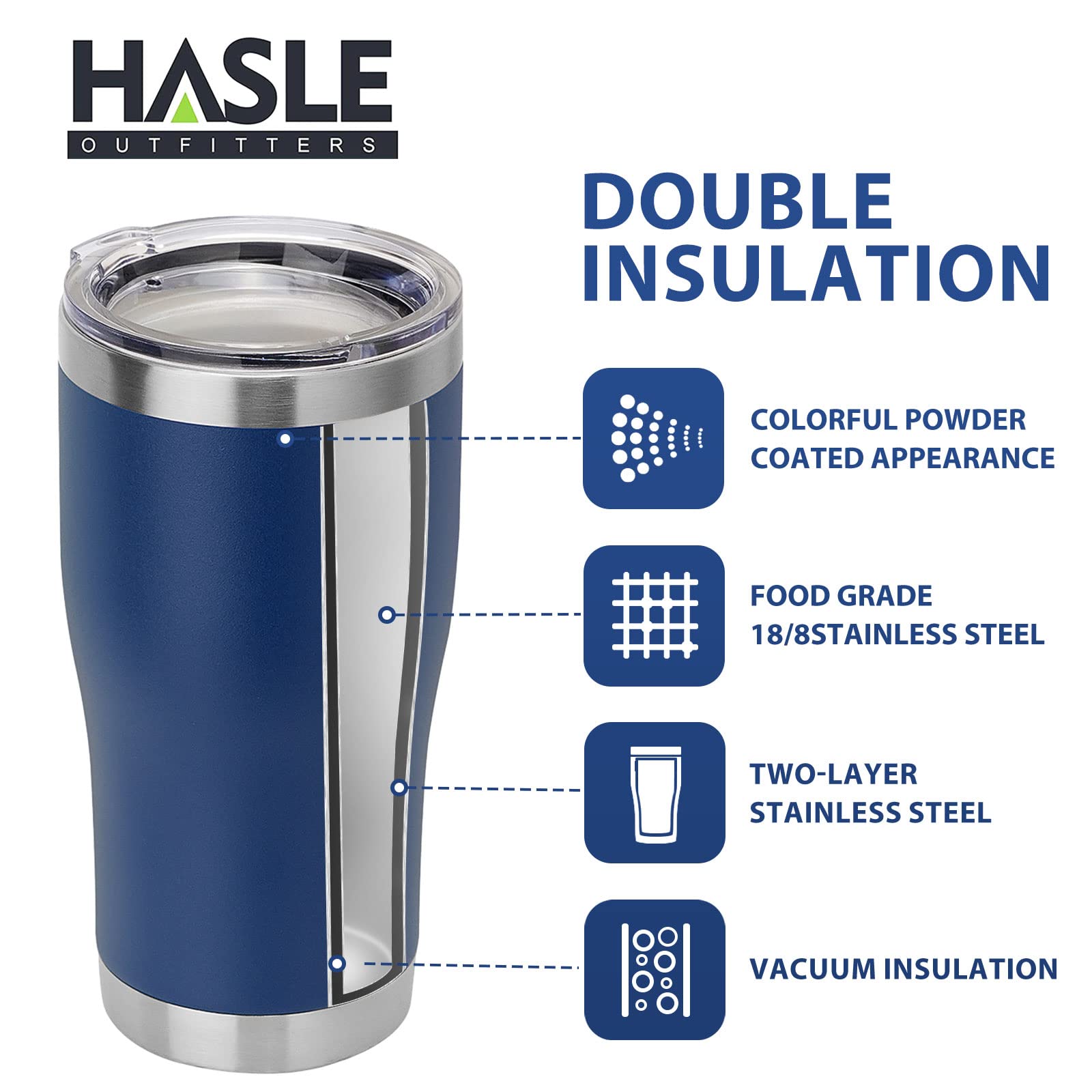 HASLE OUTFITTERS 20 oz Tumbler Bulk, Stainless Steel Tumblers with Lid, Vacuum Insulated Tumbler, Double Wall Powder Coated Cup, coffee mugs, Navy Blue, 1 Pack