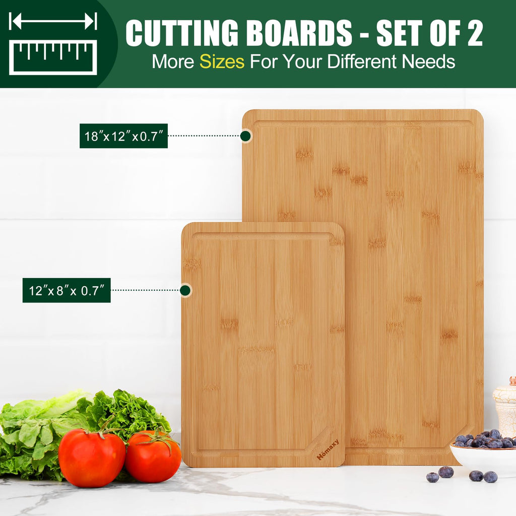 Homaxy Organic Bamboo Cutting Boards Set for Kitchen Set of 2