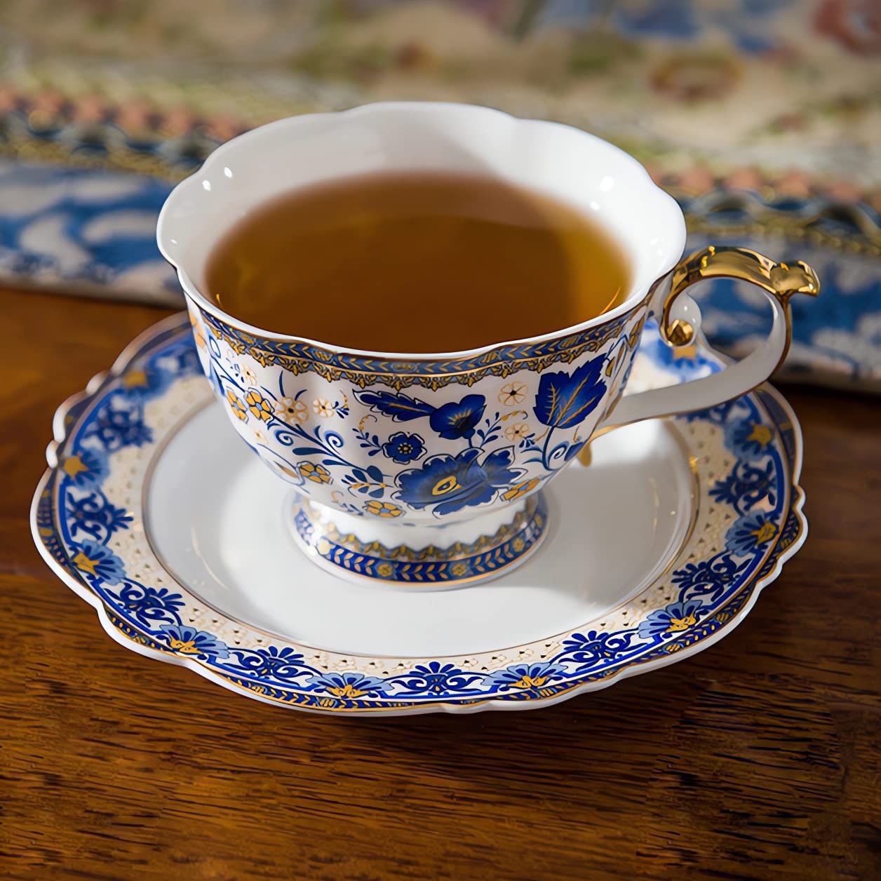 ACMLIFE Tea Set for Adults, Vintage Tea Sets, Bone China Tea Set, Tea Cup Set Porcelain Tea Set for 6, Floral Tea Cup Set With Teapot, 21 Pieces Tea Party Sets for Women Gift，Mother's Day (Blue)