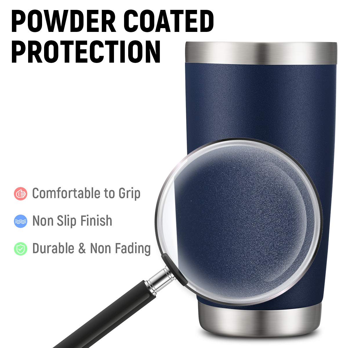 COMOOO 20oz Double Wall Vacuum Insulated Travel Mug Bulk Stainless Steel Tumbler with Lid and Straw Durable Powder Coated Insulated Coffee Cup for Cold & Hot Drinks (Navy, 12 pack