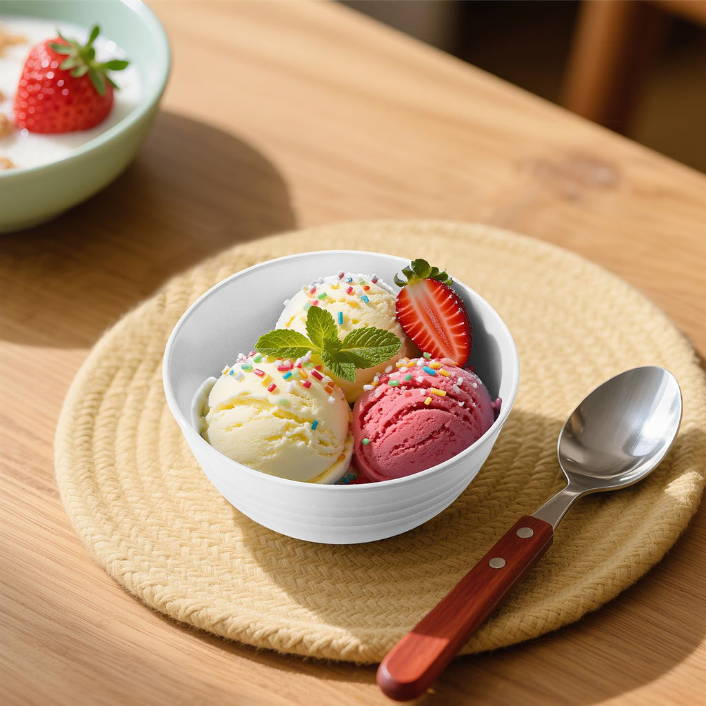 Wrova Handy Wheat Straw Bowls Set of 6,Unbreakable Ice-Cream Bowls Sets for Kids,10oz Small Dessert Bowls for Kitchen,Camping and RV.White Series