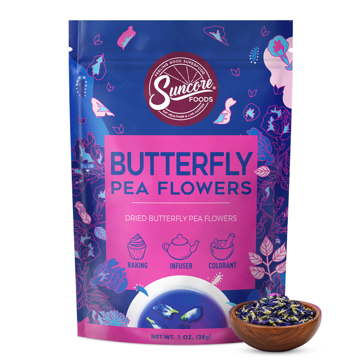 Suncore Foods Butterfly Pea Flowers 2oz | Blue Tea for Color-Changing Drink
