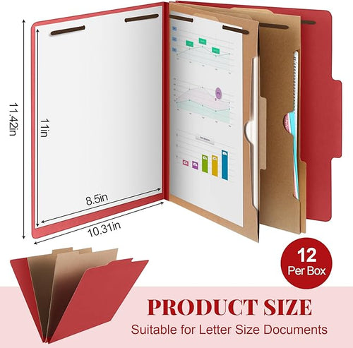 12 Pcs Skyygemm Classification Folder Letter Size, 2 Pocket File,Red