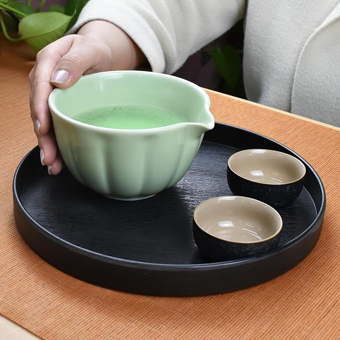Artcome 7 Pcs Japanese Matcha Tea Set - Matcha Bowl with Pouring Spout, Matcha Whisk, Tea Scoop, Whisk Holder, Handmade Matcha Ceremony Kit For Japanese Tea Ceremony, Green