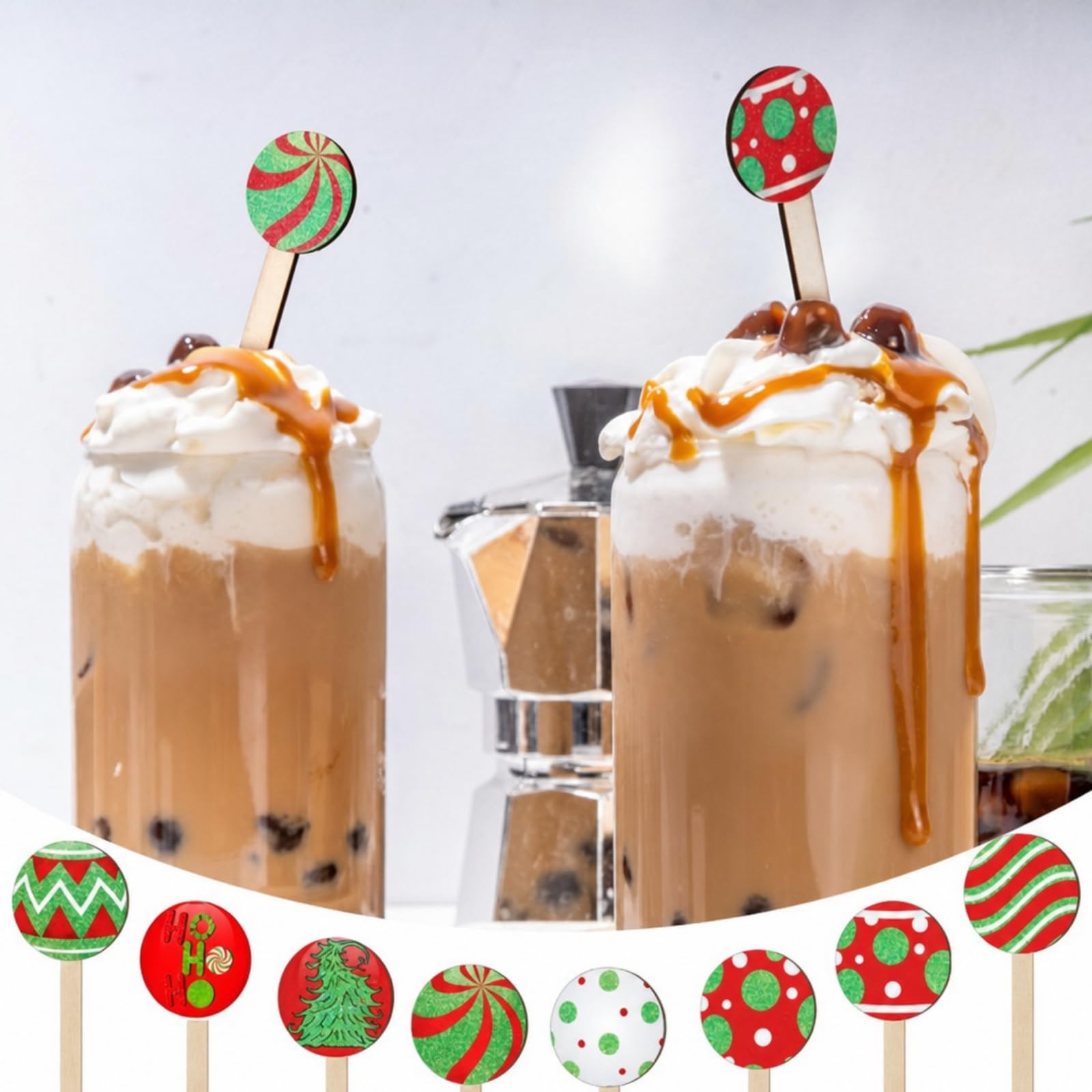 Jinei 120 Pcs Christmas Coffee Stirrers Stir Sticks Natural Wooden Stir Sticks Disposable Drink Stirrers for Stirring Hot Chocolate Milkshake Restaurant Home Office