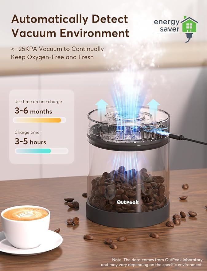 OUTPEAK 2025 Kilo Auto Vacuum Coffee Canister, 1.8L for 21.2oz Coffee Beans, One-Button Operation, Stainless Steel Container with Scoop, Fresh 6-Month Storage Container (Barista Champion's Choice)