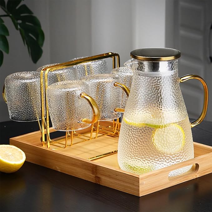 Xrrxy 2L/68oz Water Pitcher Glass Pitcher with Lid and Handle, Heat/Cold Resistant Borosilicate Glass Water Carafe for Coffee, Lemonade, Iced Tea,Beverage, Water Glass Jug