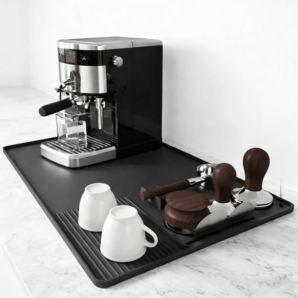 Silicone Coffee Mat for Ninja Luxe Espresso Machine ES601&S701 and Most Home Espresso Machines, 23.5''x15.7'' Anti-Slip Heat-Resistant Coffee Bar Mat for Ninja luxe Cafe Accessories-Gray
