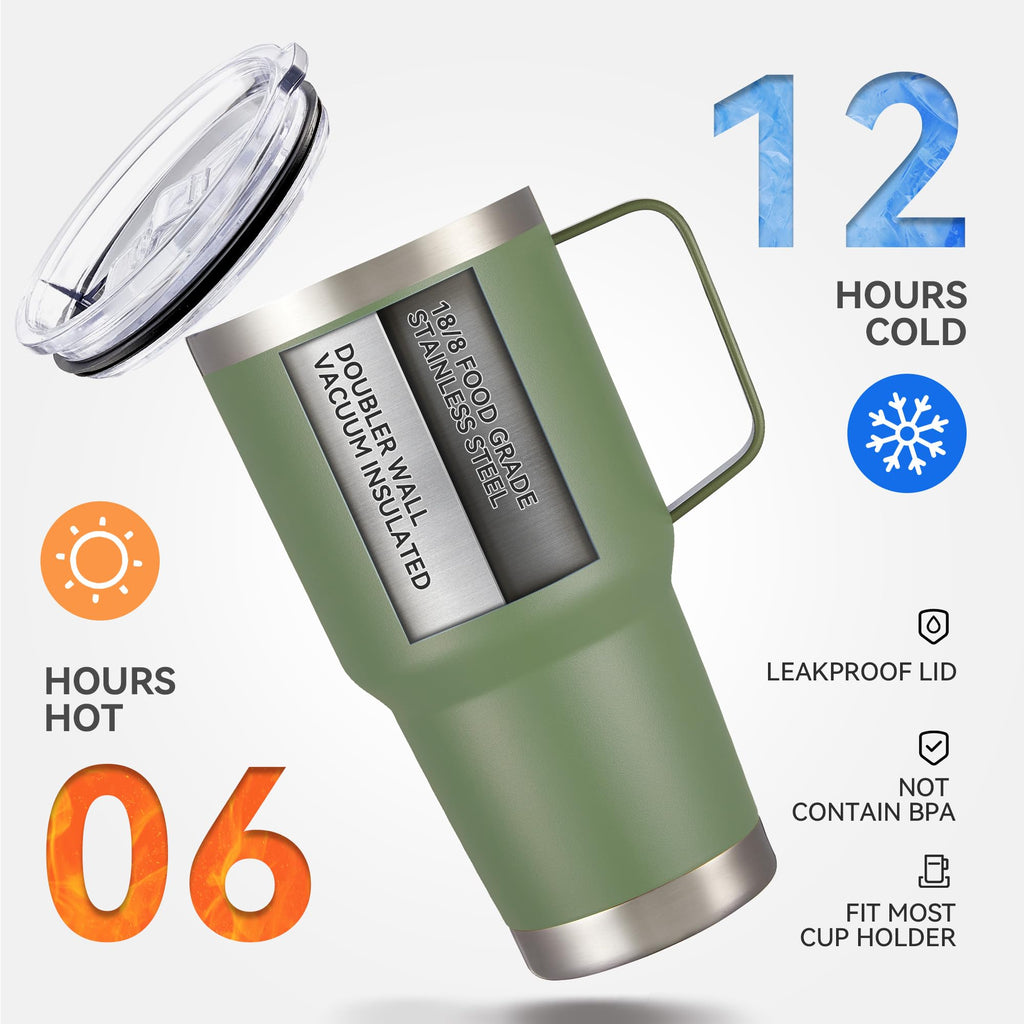 Cool Yoleb 30 oz Stainless Steel Tumblers Bulk with Handle and Lid, 4 Pack