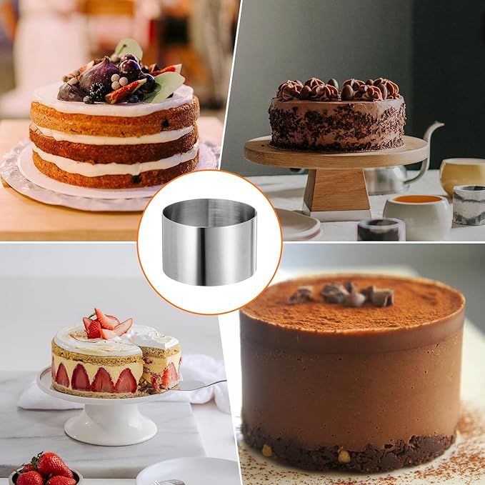 HARFINGTON Round Cake Ring 3.14 x 2 Inch Seamless Stainless Steel Pastry Mousse Dessert Ring Mirror Coating for Baking Cooking Making Tool