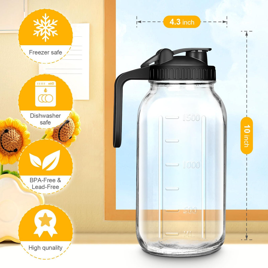 64oz 2 Pack Glass Mason Jar Pitcher with Lid 2qt Breast Milk Pitcher