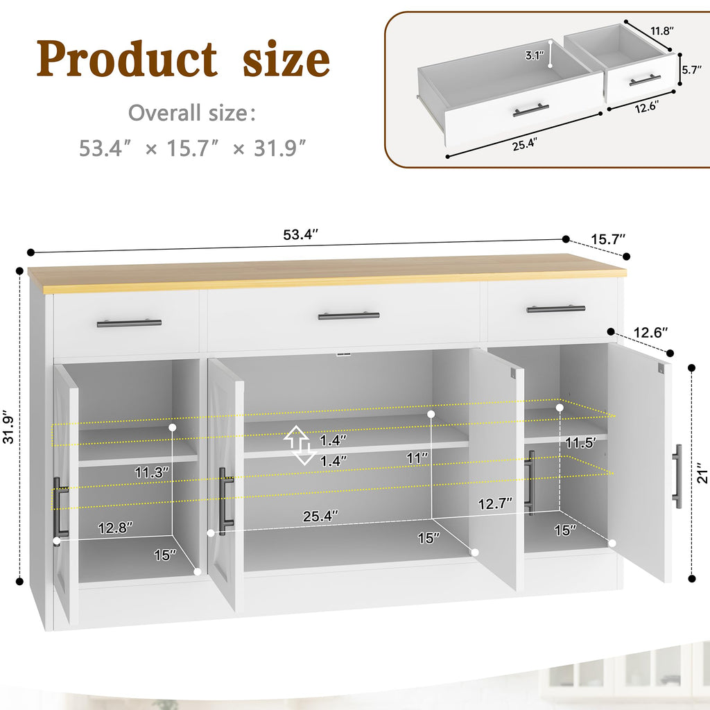 Vongrasig 53” Sideboard Buffet Cabinet with with Storage