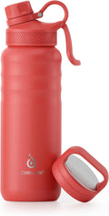 IDEUS Insulated Stainless Steel Water Bottle with 2 Leak-Proof Lids, Thermal Water Flask for Hiking Biking, 24oz, Orange