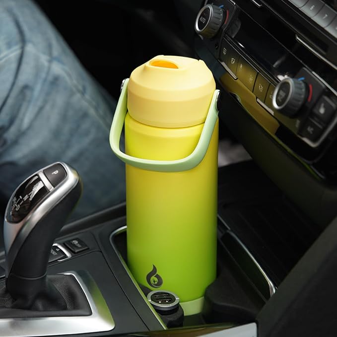 BJPKPK Insulated Water Bottle with Straw Lid, 18oz Thermos Water Bottles, Flex Handle & Non-slip Boot, BPA Free Leak Proof Stainless Steel Metal Thermos, Tumblers, Cups,Twilight Blue