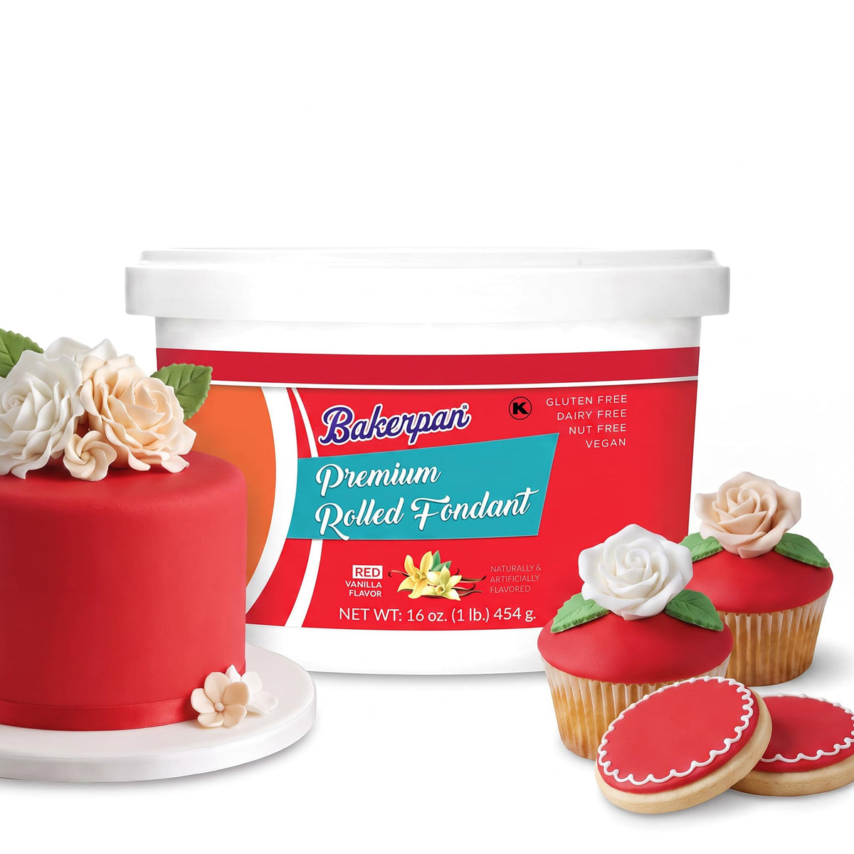 Bakerpan Premium Rolled Red Fondant For Cake Decorating - 2 Pounds