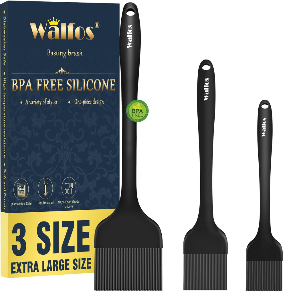 Walfos 3 Size Basting Brush, 600°F High Heat Resistant Silicone Pastry Brushes for BBQ, Baking, Kitchen Cooking, Desserts- BPA Free&Dishwasher Safe