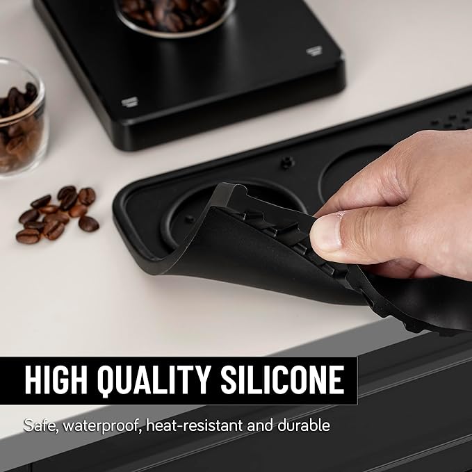 Espresso Tamping Mat, Coffee Tamper Mat, Food Grade Silicone 10.43″×5.63″ Portafilter Mat for Barista Espresso Machine Acceessories, Waterproof Heat Resistant Tamp Station for counter (Black)