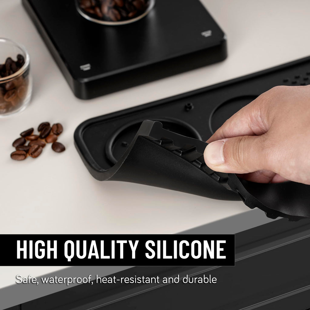 NiRiOLD Espresso Tamping Mat, Coffee Tamper Mat, Food Grade Silicone 10.43″×5.63″ Portafilter Mat for Barista Espresso Machine Acceessories, Waterproof Heat Resistant Tamp Station for counter (Black)