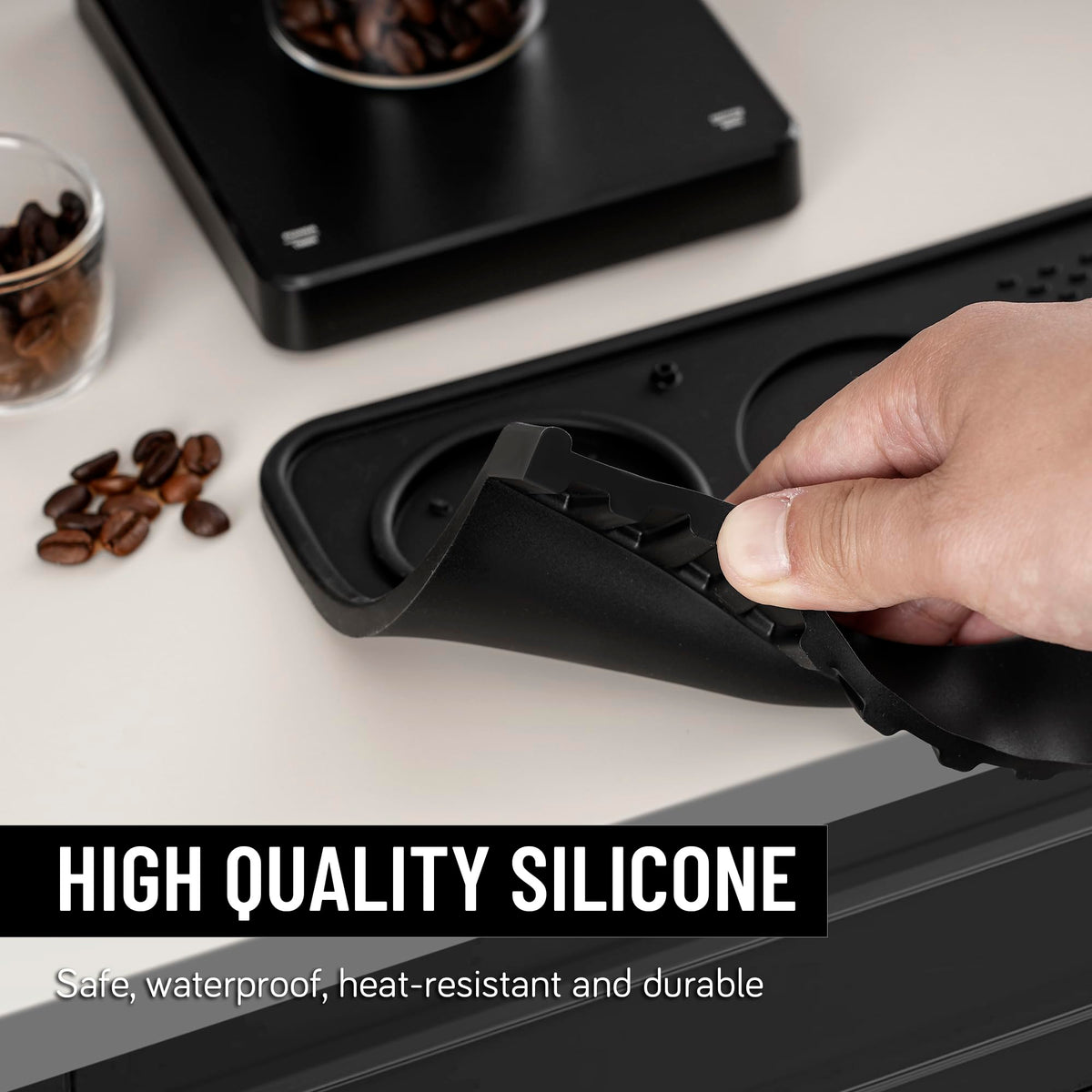 NiRiOLD Espresso Tamping Mat, Coffee Tamper Mat, Food Grade Silicone 10.43″×5.63″ Portafilter Mat for Barista Espresso Machine Acceessories, Waterproof Heat Resistant Tamp Station for counter (Black)