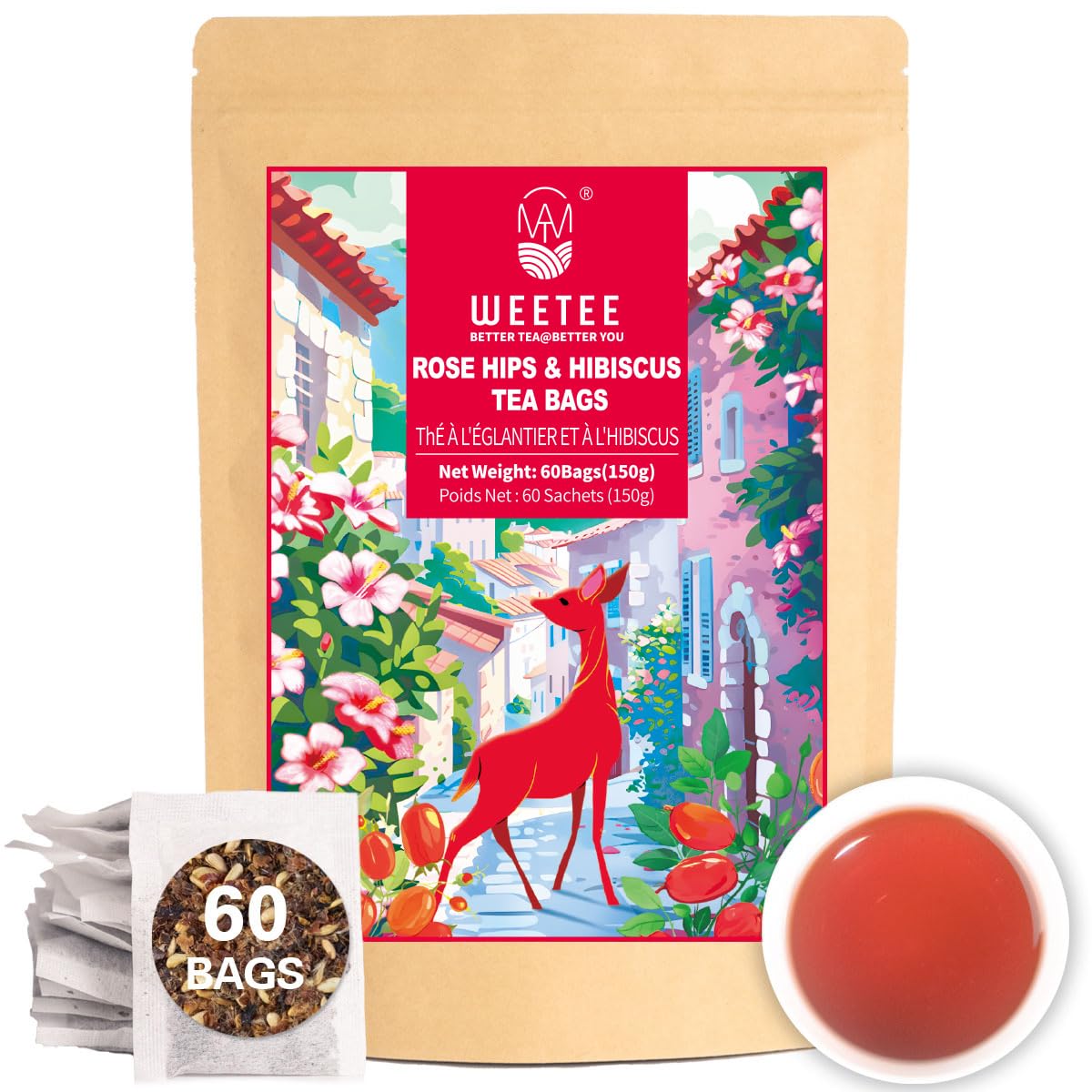 WT WEETEE Chamomile Lavender Tea Bags 100ct, Caffeine-free Tea for Bedtime