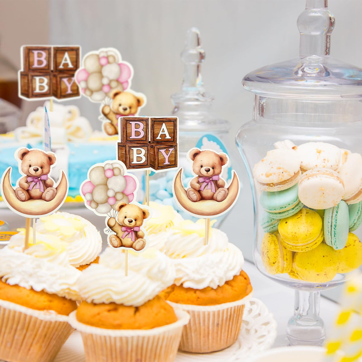 MEMOVAN Pink Bear Cupcake Toppers We Can Bearly Wait Cake Cupcake Topper