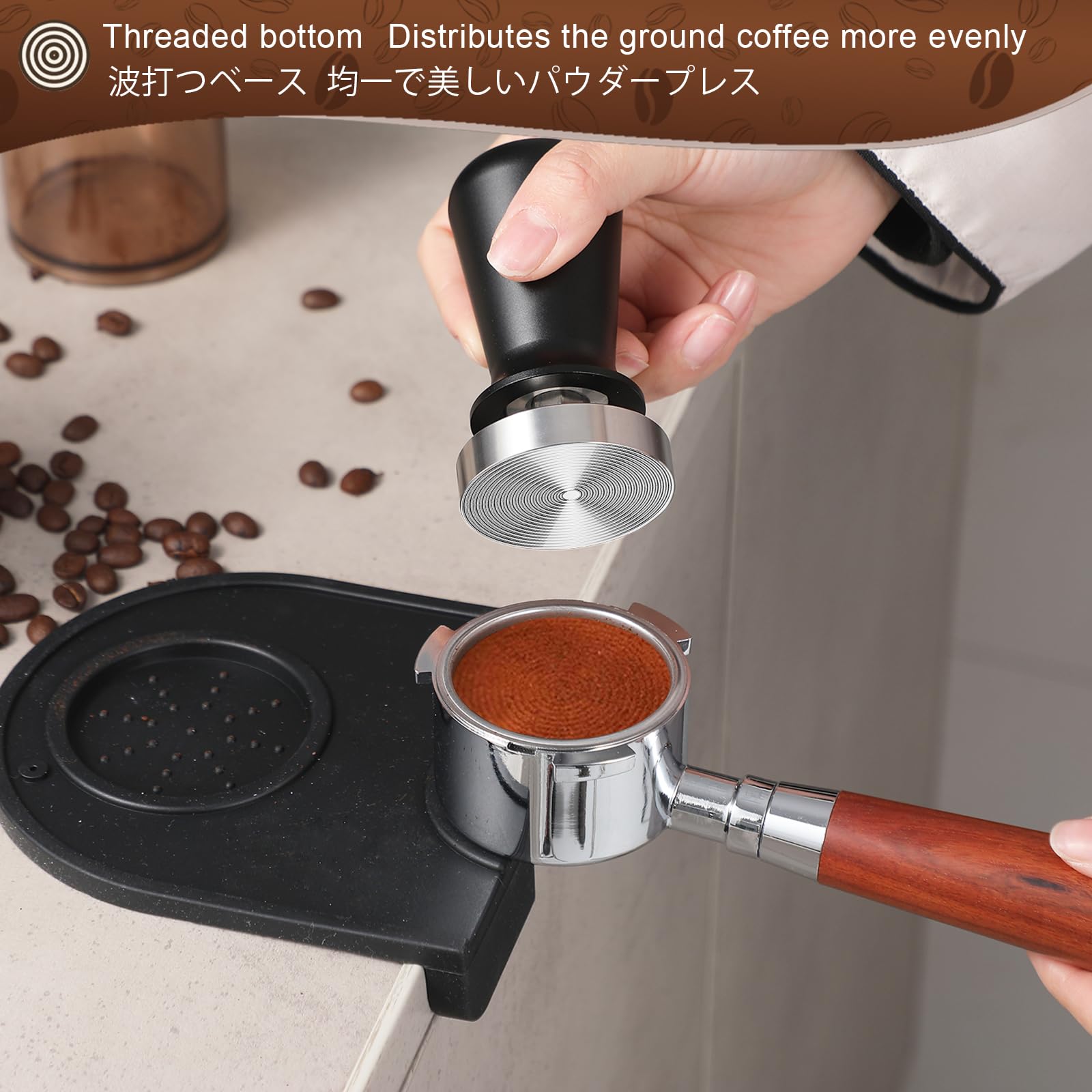 Espresso Tamper,Stainless Steel Ripple Base Coffee Tamper,Espresso Accessories,Calibrated Loaded Espresso Tamper,Ergonomic Handle Espresso Tamper,Fits Most Portafilters,Espresso Tamper (Black, 51mm)
