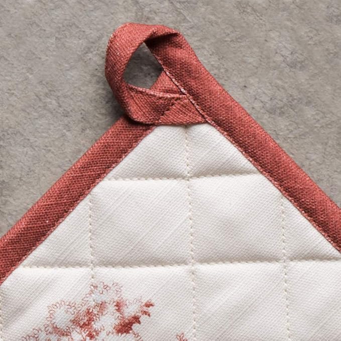 Maison d' Hermine 100% Cotton Oven Mitt & Pot Holder Set (7.5"x13" & 8"x8") Heat Resistant BBQ Cooking Gloves with Loop, Baking, Grilling, Kitchen, Handling Hot Pans (Holy Jouy - Red)