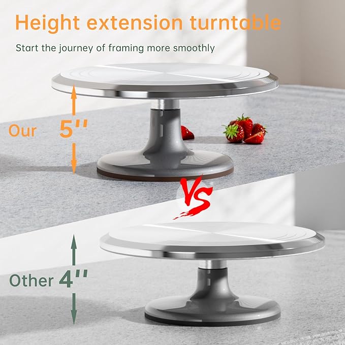 12 Inch Round Aluminum Revolving Cake Decorating Stand,35 pcs Cake Turntable Kit Supplies, Rotating Cake Stand,for Cake,Pastries and Cake Decorations