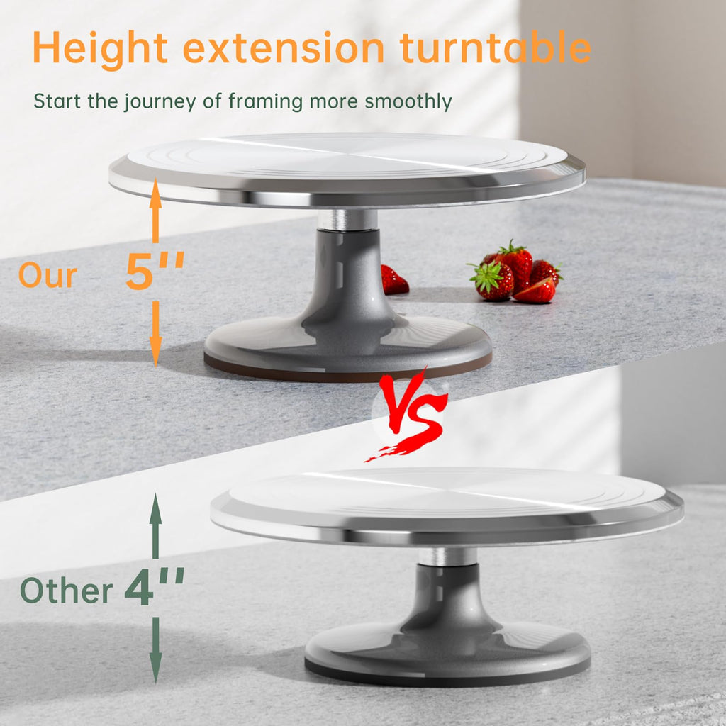 12 Inch Cake Turntable Decorating Stand with Aluminum,Cake Turntable Decorating Kit,Rotating Cake Stand Cake Spinner Stand Leveler Set Pastries Decorations Cake Turner Table Tools