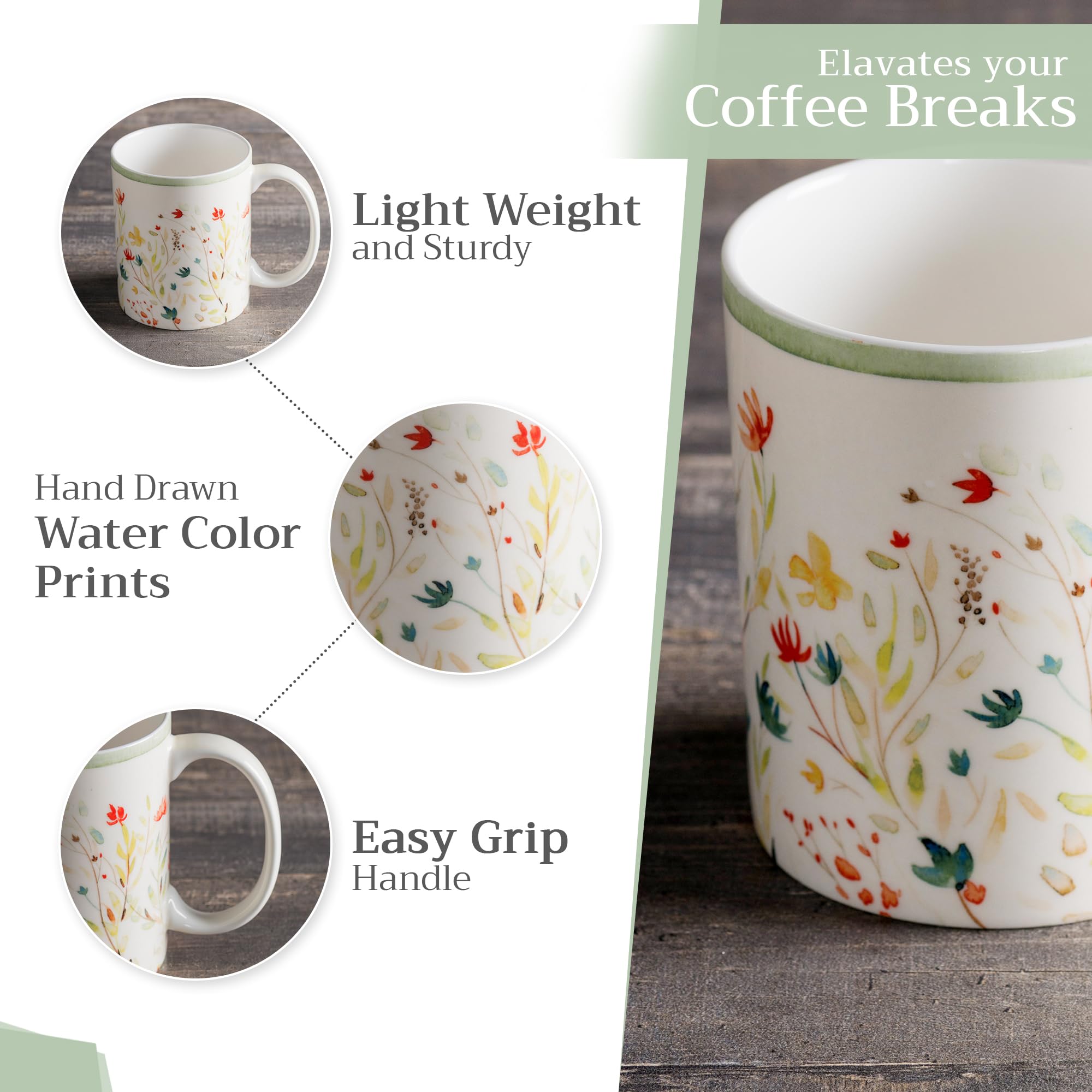 Maison d' Hermine Coffee Mug with Handles Tea Cups (12 Ounce, Pack of 1)