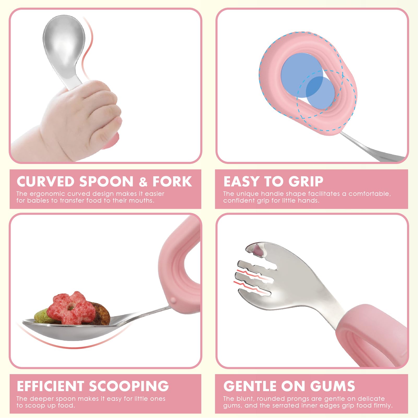 MR. CHOU Baby Suction Bowl Set with Spoon & Fork, Double-Layer 18/8 Stainless Steel Toddler Bowls with BPA Free Airtight Lid, Food Grade Infant Self-Feeding Bowl, First Stage Led Weaning Supplies Pink
