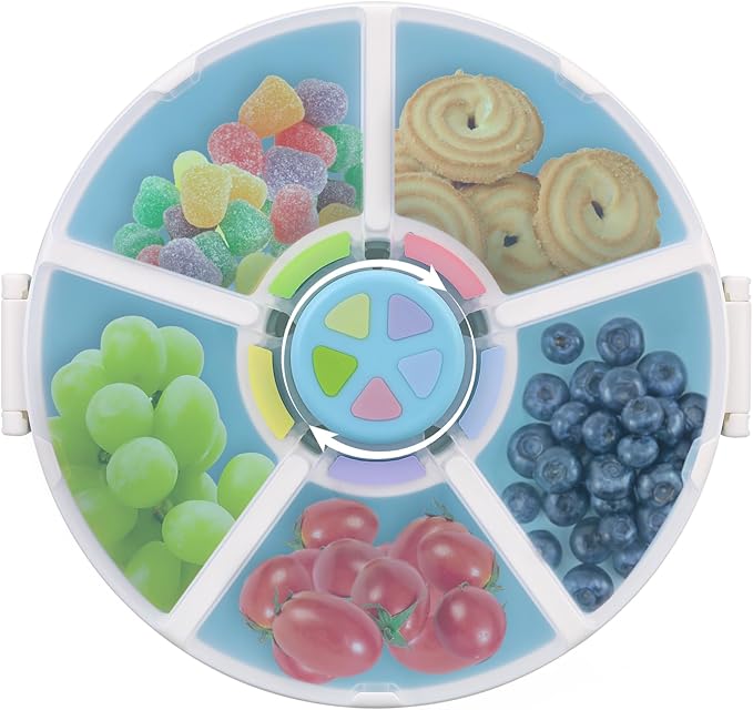 JOOPETALK Kids Reusable Rotating Snack Container with 5 Separate Compartments, Color Matching Opening Lid, BPA/PVC-Free, Dishwasher Safe, Perfect for Travel, School Lunches & On-the-Go Snacking-Purple