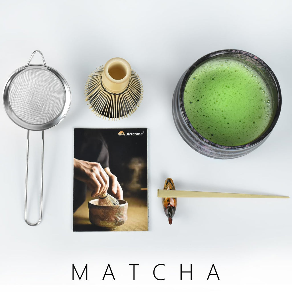 Artcome Matcha Ceremony Kit for Japanese Tea Ceremony, Traditional Matcha Bowl, Whisk, Tea Scoop, Matcha Powder Strainer, Matcha Tea Set For Making Usucha, Koicha and Matcha Latte (Black)