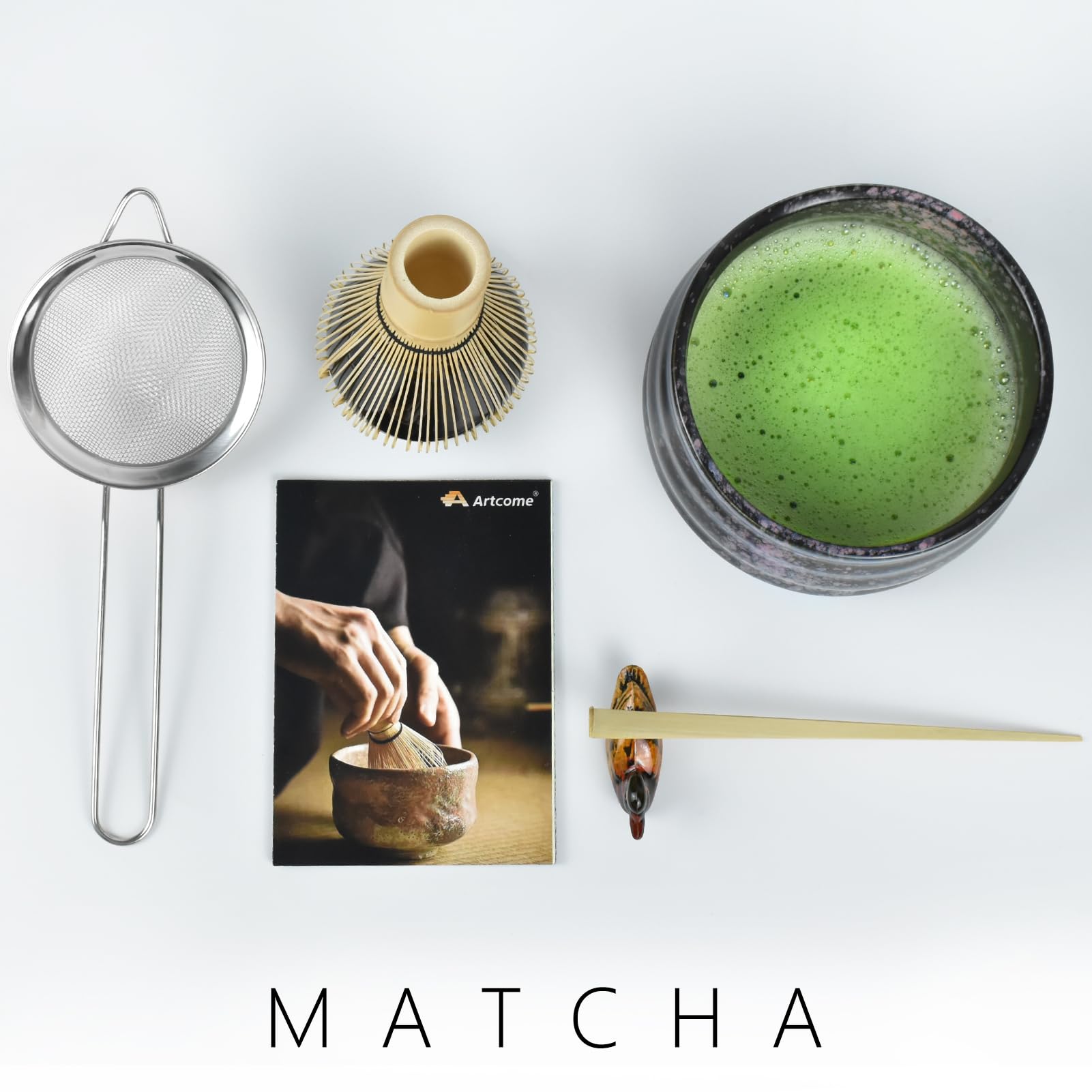 Artcome Matcha Ceremony Kit for Japanese Tea Ceremony, Traditional Matcha Bowl, Whisk, Tea Scoop, Matcha Powder Strainer, Matcha Tea Set For Making Usucha, Koicha and Matcha Latte (Black)