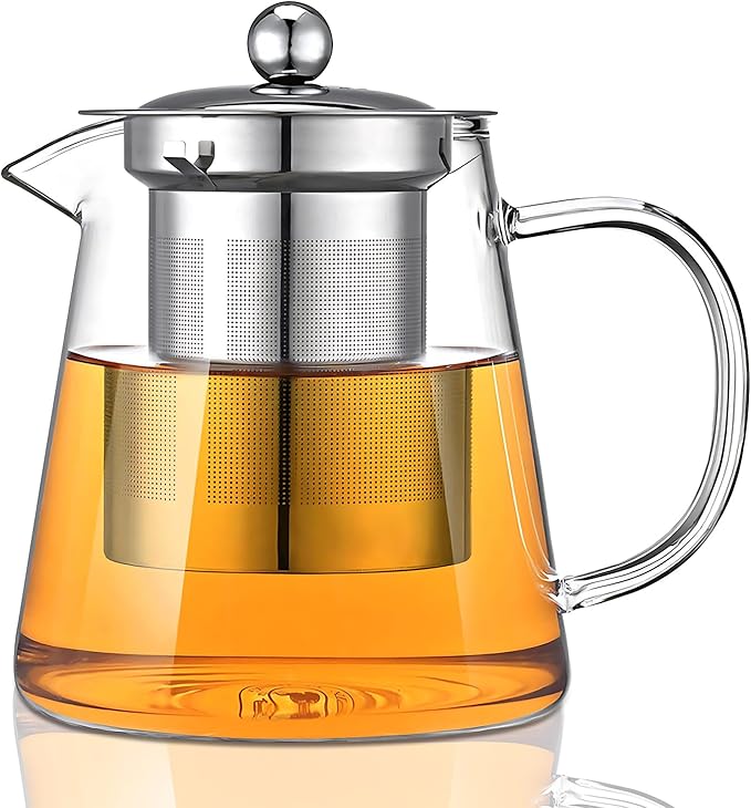 Glass Teapot, Tea Pot with Removable Infusers for Loose Tea, Borosilicate Glass Tea Kettle Tea Maker Stovetop for Party, Camping,Travel (950ML)
