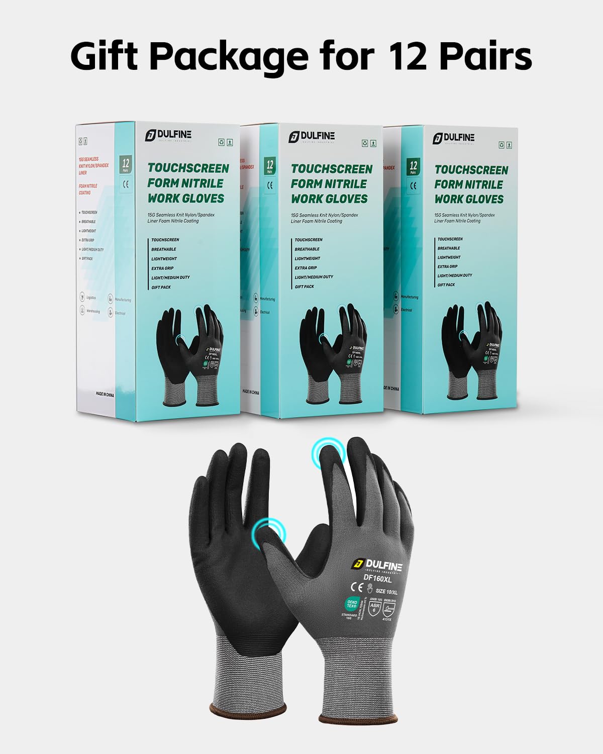DULFINE MicroFoam Nitrile Coated 12 Pairs Work Gloves for Men Red L