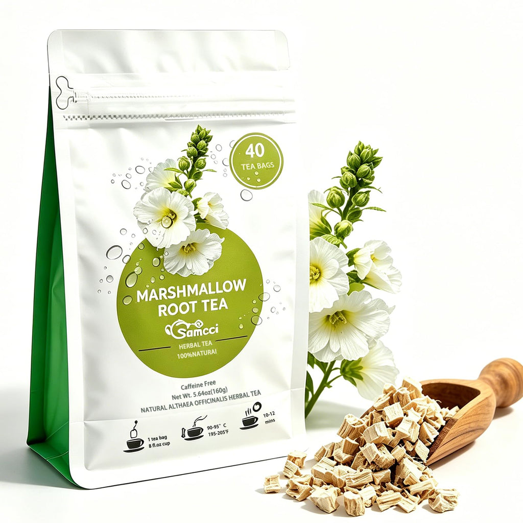 Samcci - Marshmallow Root Tea, 2g x 40 Tea Bags -100% Natural & Pure Dried Cut & Sifted Althaea Officinalis - No Sugar - No Caffeine - No Gluten - Vegan - Support Digestion & Respiratory