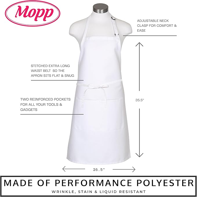 Pomp 2 Pack Premium Bib Aprons | Adjustable Neck + 2 Pockets | Water + Oil Resistance | Men & Women's Kitchen Cooking Aprons