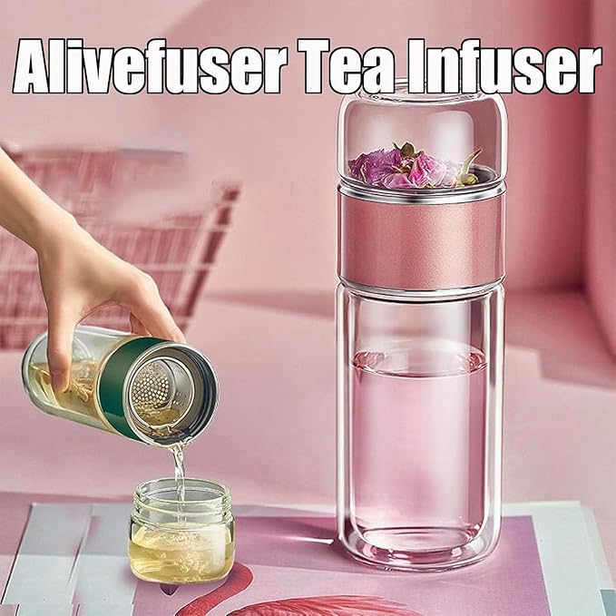 Tryteava Glass Infuser, Tryteava 3-in-1 Smart Tea Infuser, Portable Glass Double Wall Tea Infusers Bottle, with Stainless Steel Filter, Hot & Cold Brew, For Loose Leaf, Office Home (Green, 420ml)