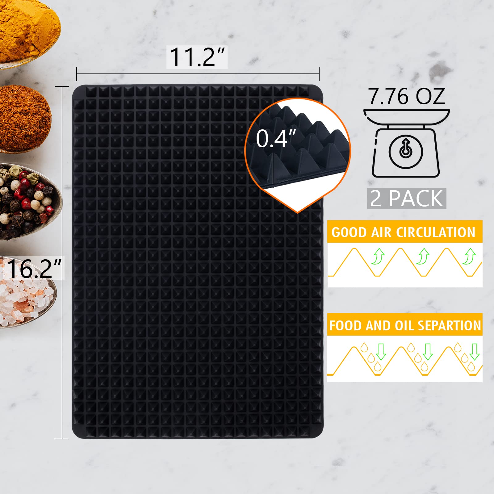 Wolecok Silicone Baking Mat Red Pyramid Non Stick Bacon Microwave Tray Pastry Mats Red BBQ Grill Mat Baking Supplies oven Liners For Bottom Of Oven - 16 X 11''Silicone Mats For Kitchen Counter 1 Pack