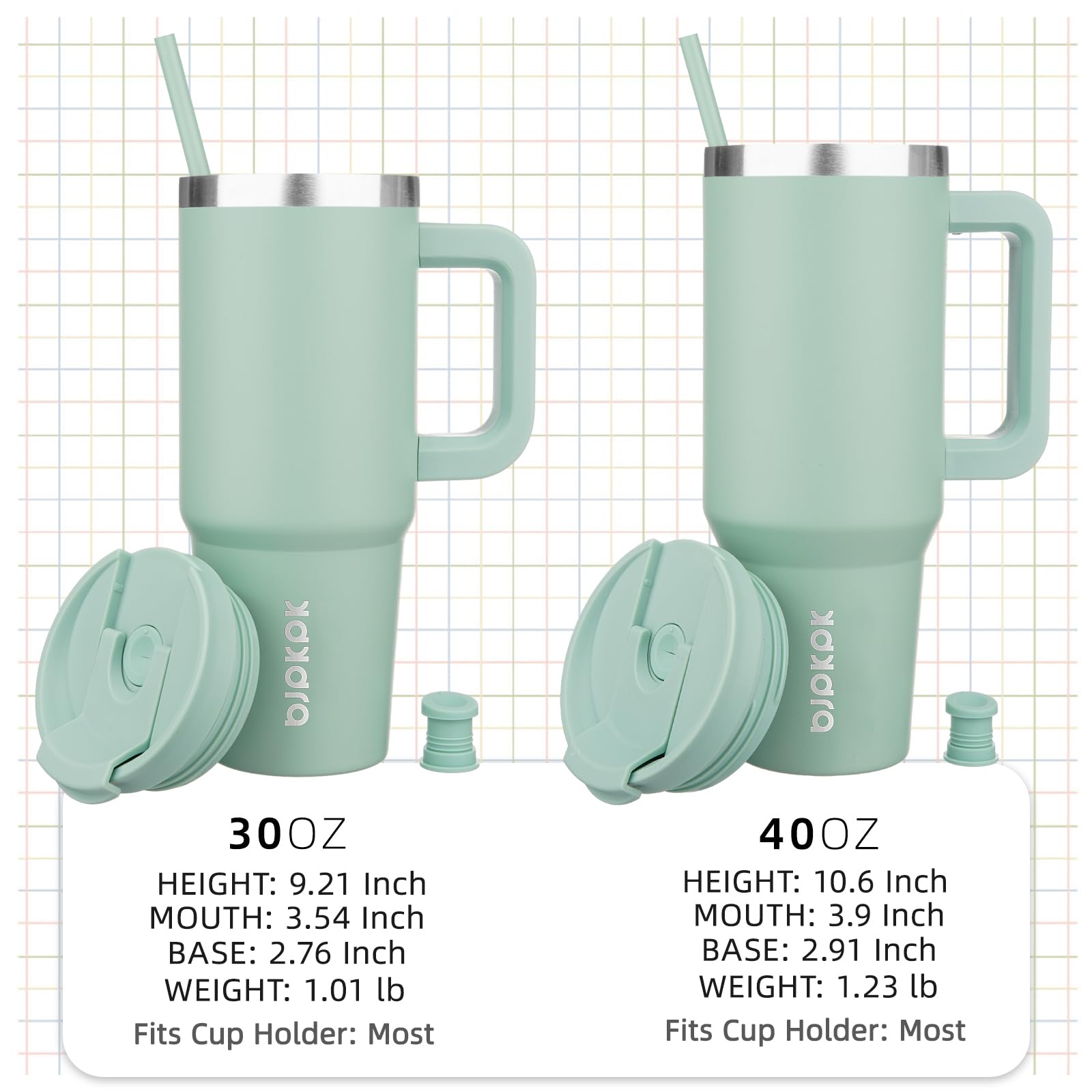 BJPKPK 40 oz Insulated Tumbler with Handle & Straw, Stainless Steel
