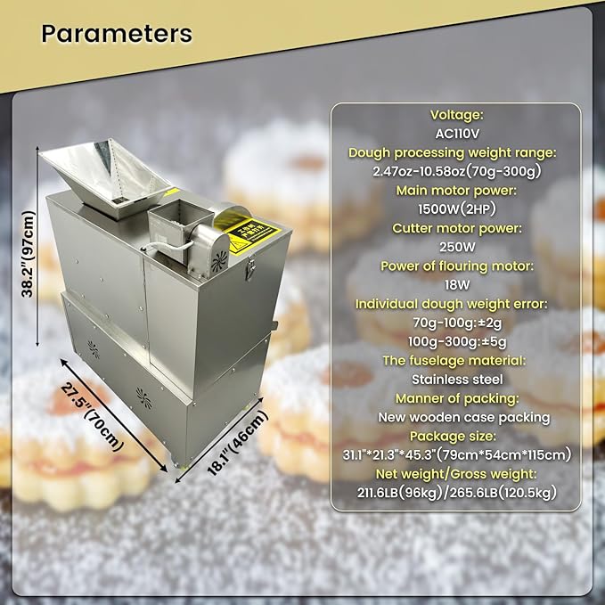 Commercial Dough Divider Multifunction Electric Dough Cutting Machine Can be Used to Process Dough 2.47oz-10.58oz(70g-300g) for Pizza, Desserts, Biscuits, etc 110V