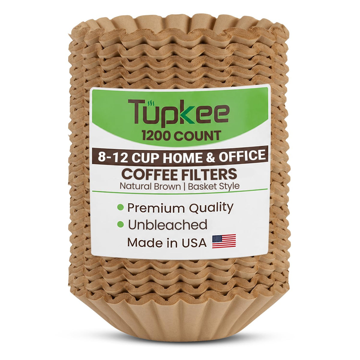 Tupkee Basket Coffee Filter 8-12 Cup, 200 Count, Natural Brown, Made In USA