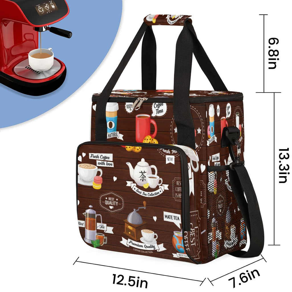 FengQuGou Coffee Culture Maker Carring Bag Cafe Travel Carrying Storage Tote Compatible with Keurig K-Mini or Plus Portable Single Serve Brewer Case Pockets for K-cup Pods