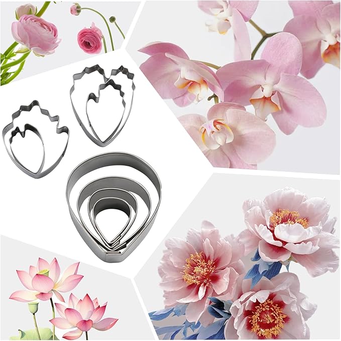 KALAIEN 6 Set Gumpaste & Fondant Flower Cookie Cutter Set - 18pcs for Wedding & Birthday Cake Decorating