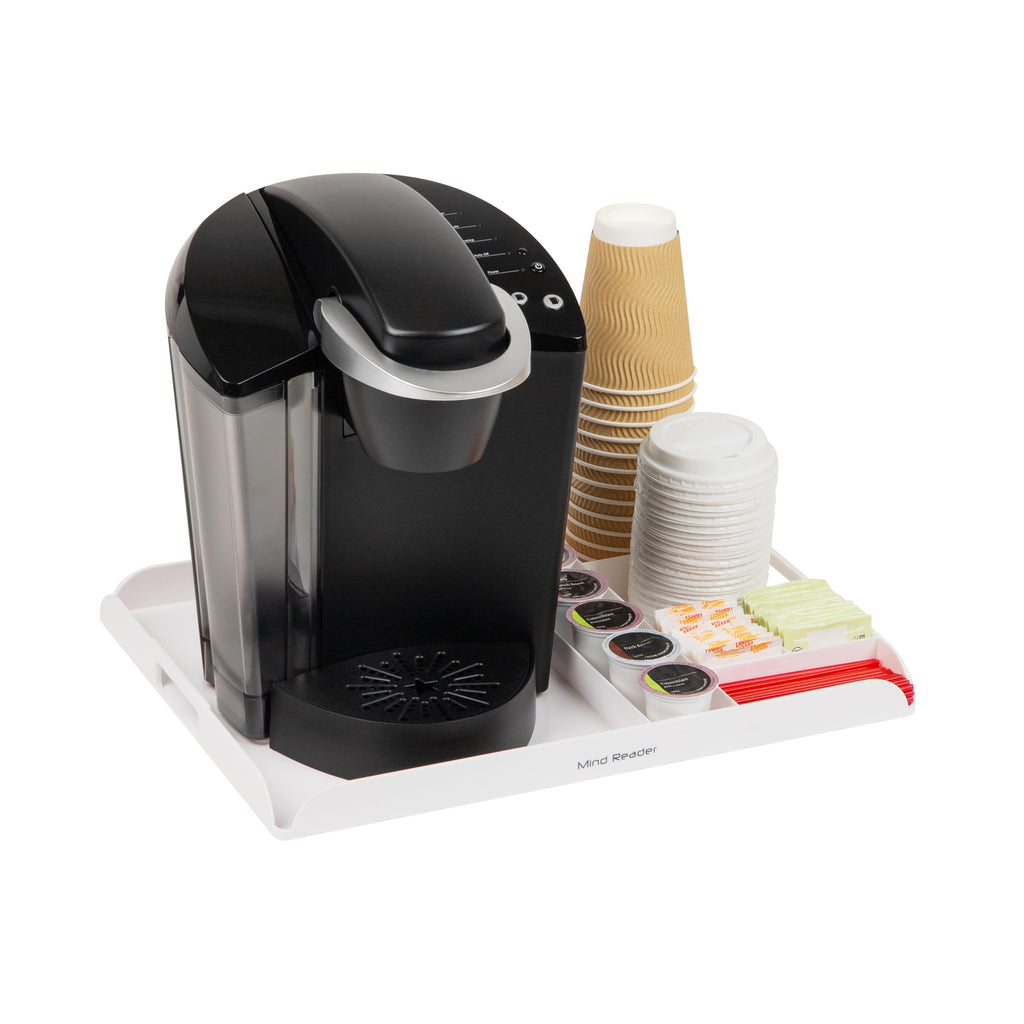 Mind Reader Coffee Station Serving Tray, 7 Pod Capacity Countertop Organizer, Storage, 17.5" L x 13.25" W x 1.25" H, Single, White