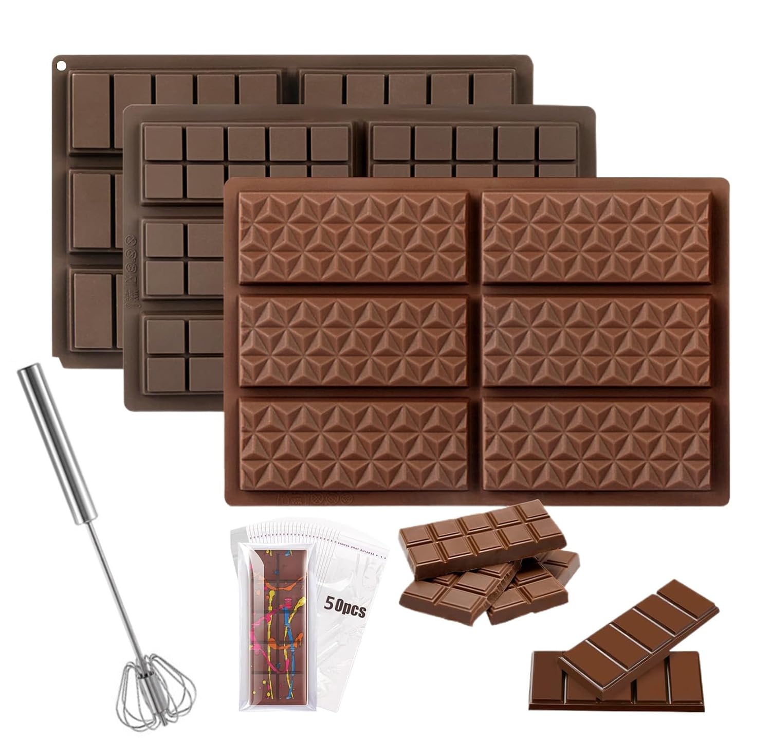 Fulietaobai Set of Chocolate Bar Mold, Chocolate Molds Silicone, Food Grade Dubai Chocolate Bar Mold, Candy Molds for Praline Candy (B)