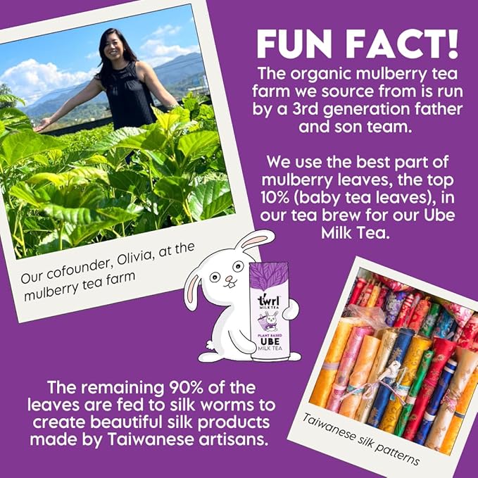 Twrl Milk Tea - Ube Milk Tea Made with Plant-Based Milk, Caffeine-Free, Low Sugar, Organic, Antioxidant-Rich and Nitro-Infused for Smooth Taste - 7.5 Ounce, Pack of 12