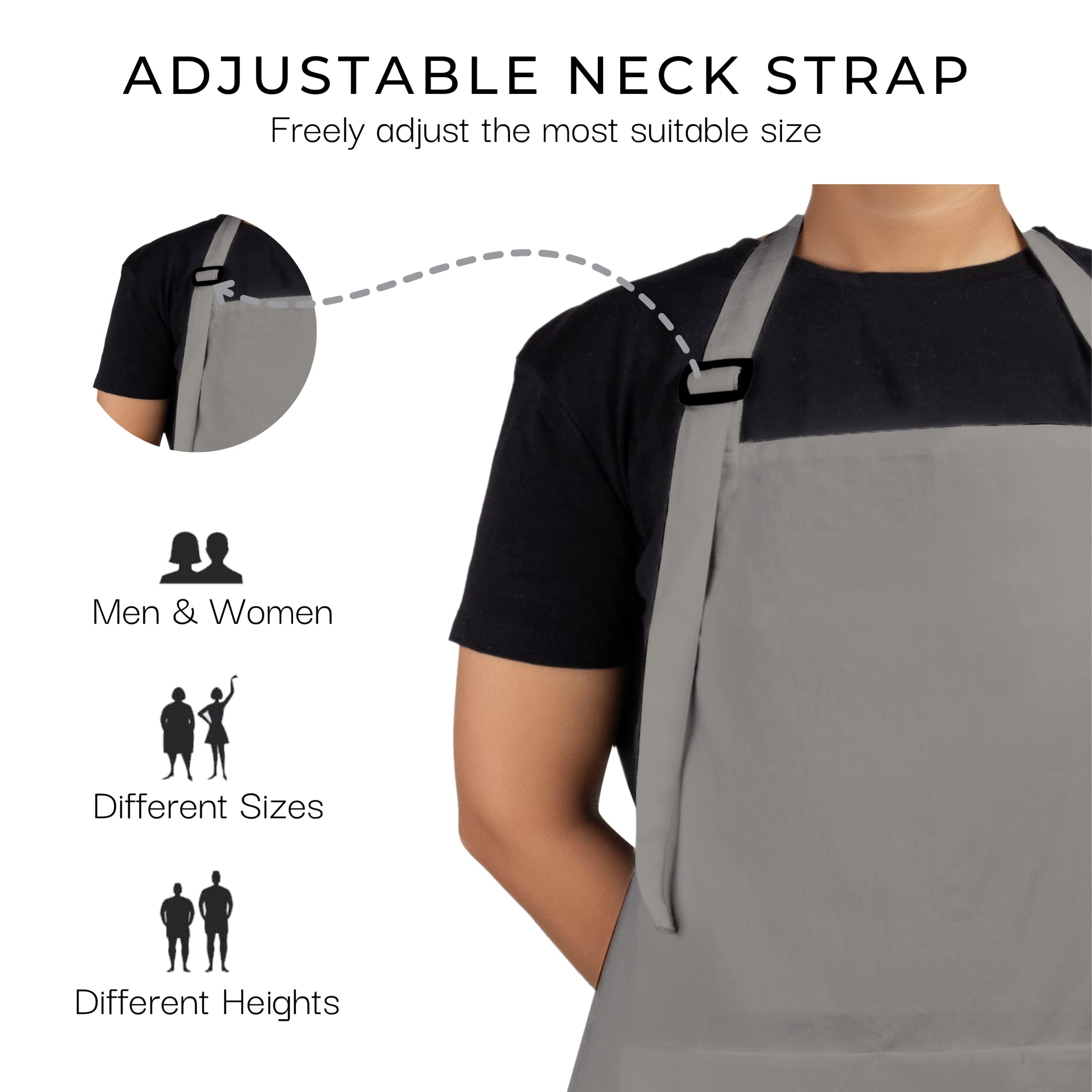 RAJRANG Pack of 2 Chef Apron for Women with pockets 35x27 Inches Vintage Farmhouse Bib Aprons for Men - Neutral Grey