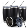 COMOOO 20oz Black Tumbler 4 Pack Stainless Steel Insulated Travel Mug with Lid and Straw Vacuum Double Wall Coffee Cup for Hot Beverage and Cold Drinks(Black, 4 Pack)